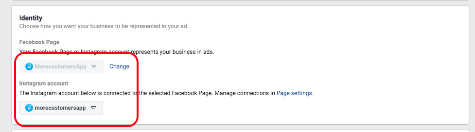 Set identity of your facebook ad 