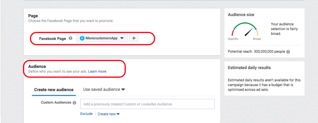 Set audience for your facebook ad