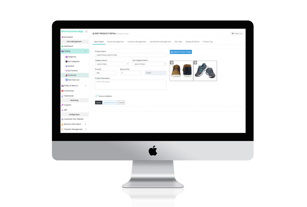 Create a Product on Your Online Store from MoreCustomersApp Easily.