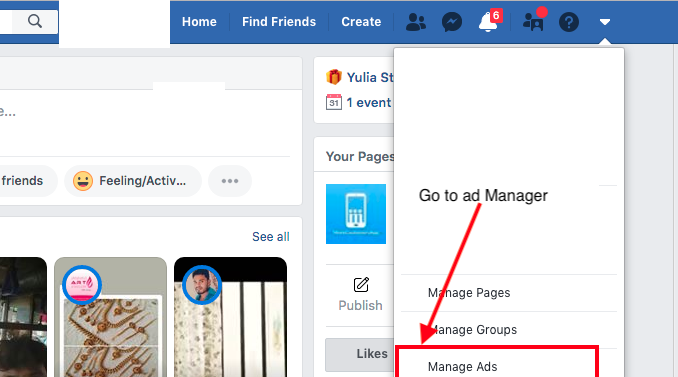 Go to Facebook ad manager