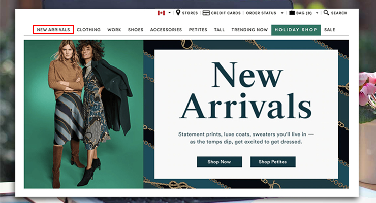New Arrival page in ecommerce store