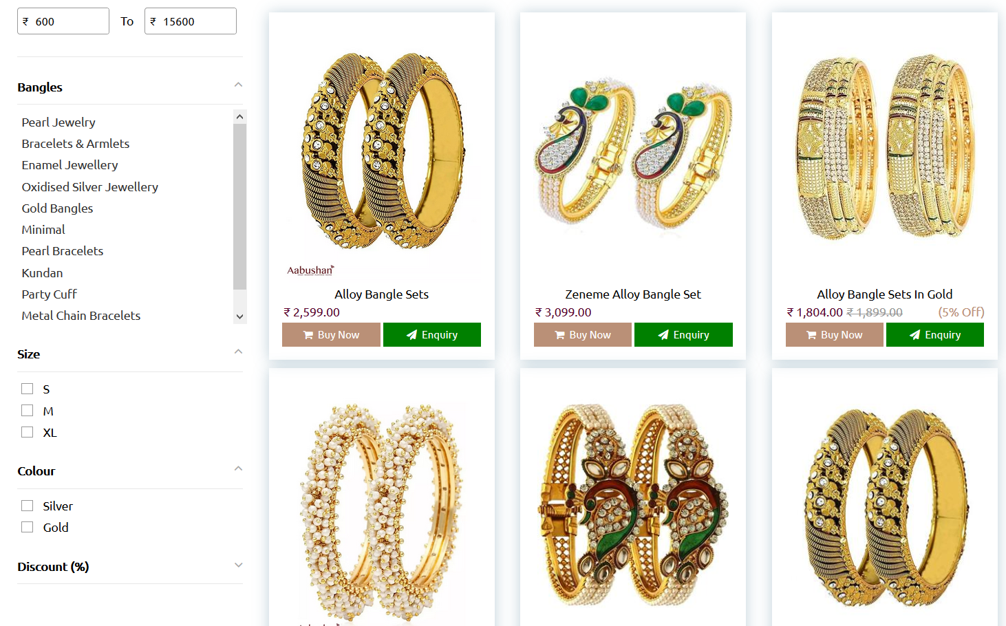 product filter on jewelry site