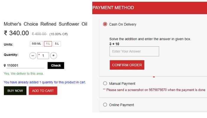 payment options - delivery area